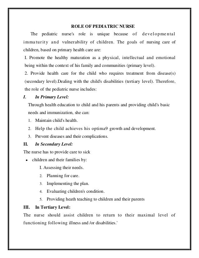 role of pediatric nurse in child care child caregiver duties