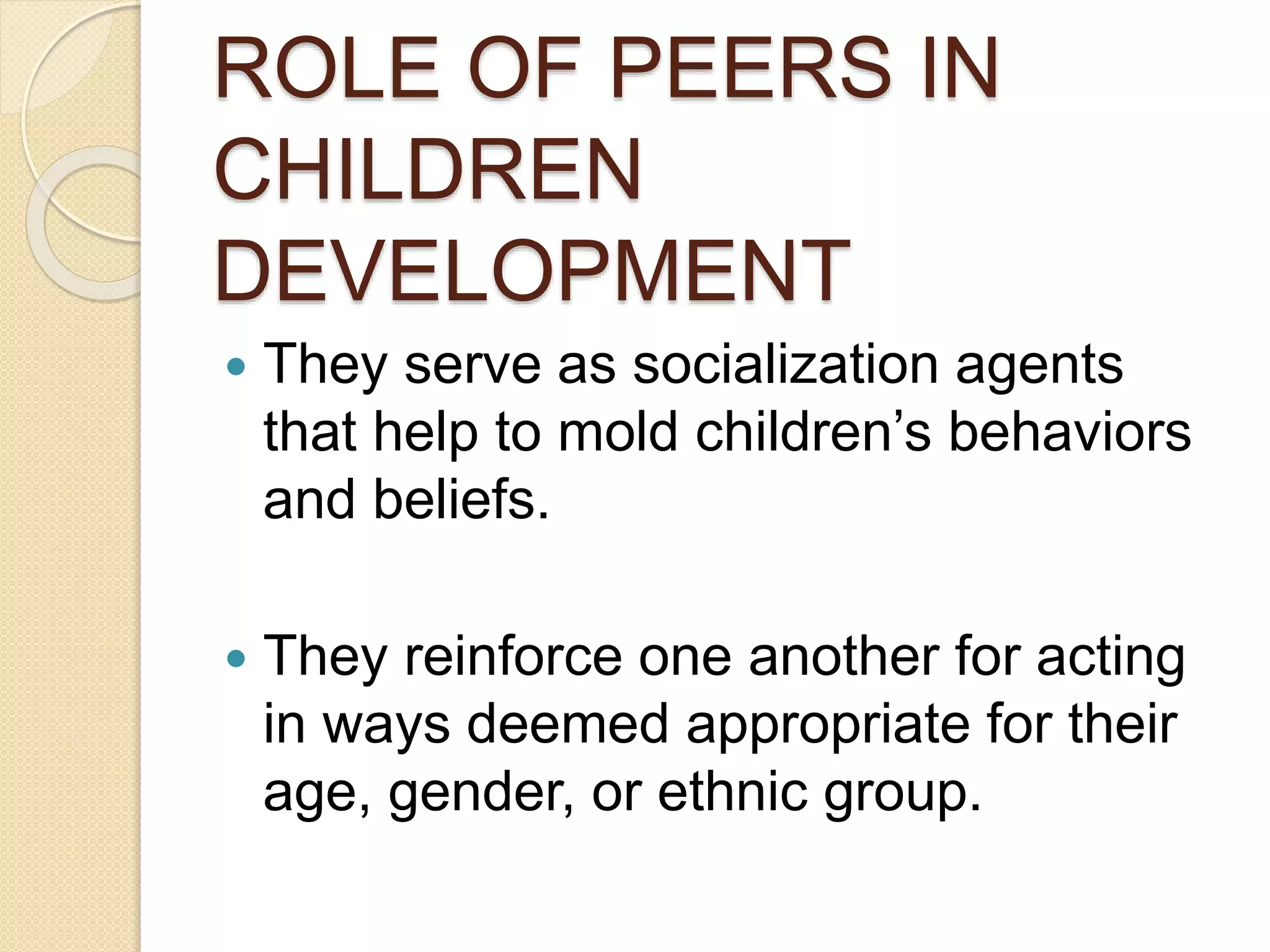 Role of Peers in Children Development | PPTX