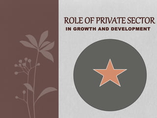 IN GROWTH AND DEVELOPMENT
ROLE OF PRIVATE SECTOR
 