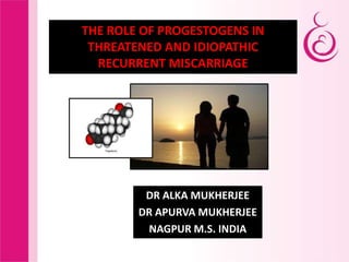 THE ROLE OF PROGESTOGENS IN
THREATENED AND IDIOPATHIC
RECURRENT MISCARRIAGE
DR ALKA MUKHERJEE
DR APURVA MUKHERJEE
NAGPUR M.S. INDIA
 