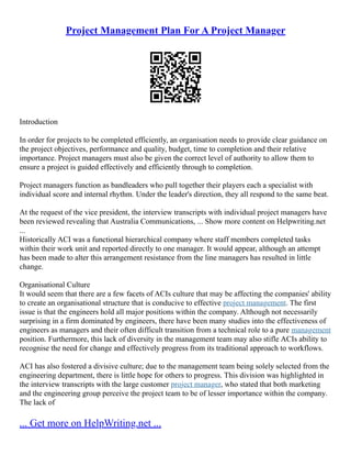 Role Of Project Manager | PDF