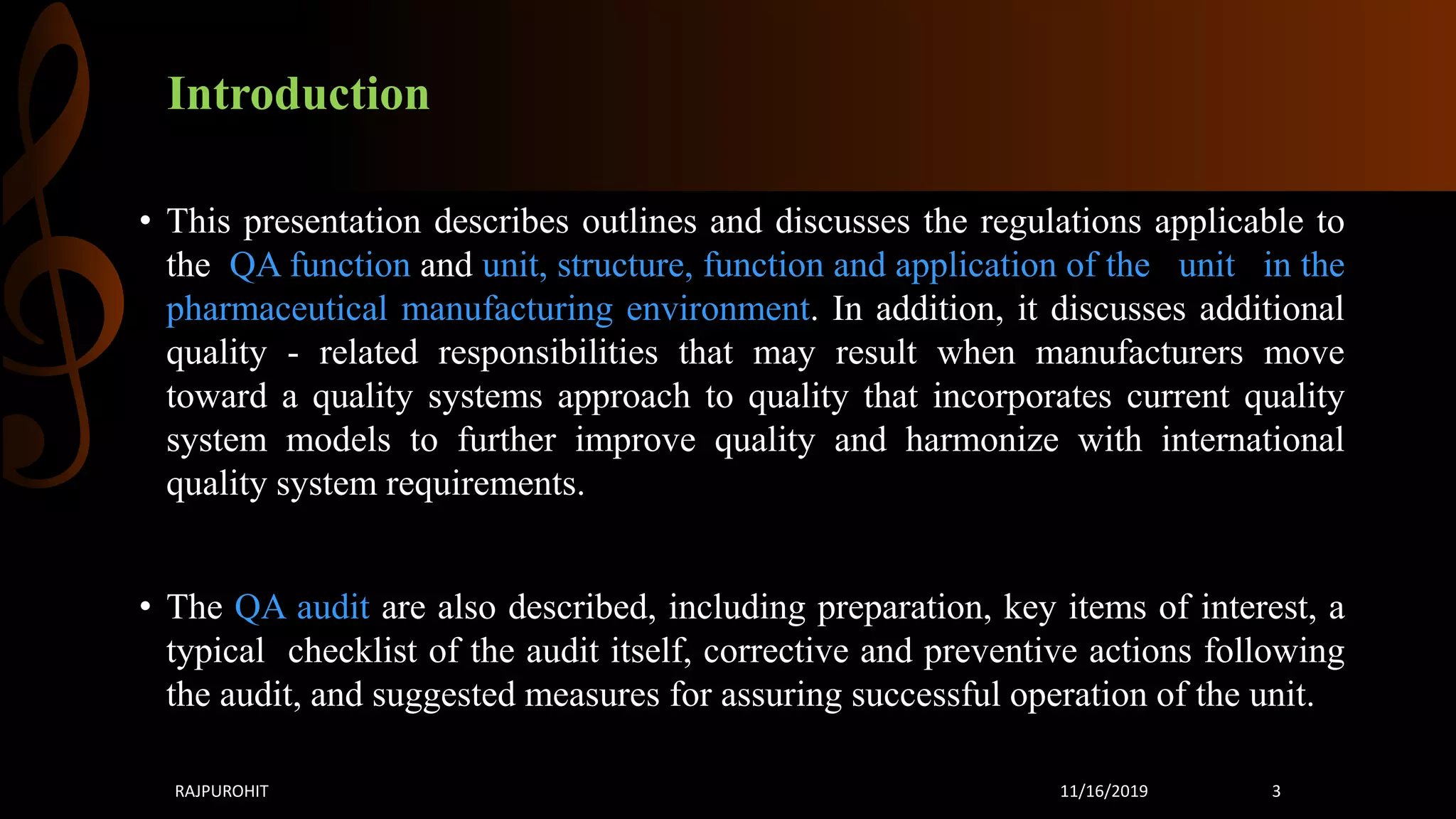 Quality System Approach Role of quality system and audits in pharmamaceutical | PPTX