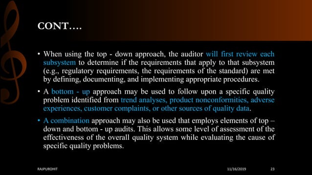 Role of quality system and audits in pharmamaceutical