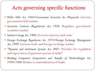 Acts governing specific functions
   Public Debt Act, 1944/Government Securities Act (Proposed): Governs
    government d...