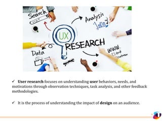 4
 User research focuses on understanding user behaviors, needs, and
motivations through observation techniques, task ana...