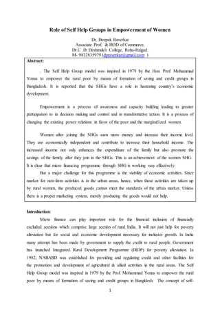 Role of self help groups in empowerment of women in maharashtra | DOCX ...
