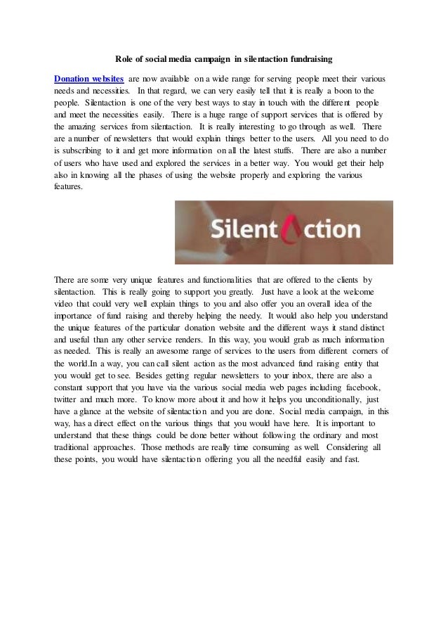 Role Of Social Media Campaign In Silentaction Fundraising
