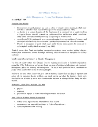 Role Of Social Worker In Disaster Management