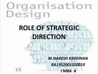 ROLE OF STRATEGIC
DIRECTION
M.NARESH KRISHNAN
RA1952001020010
l MBA A
 