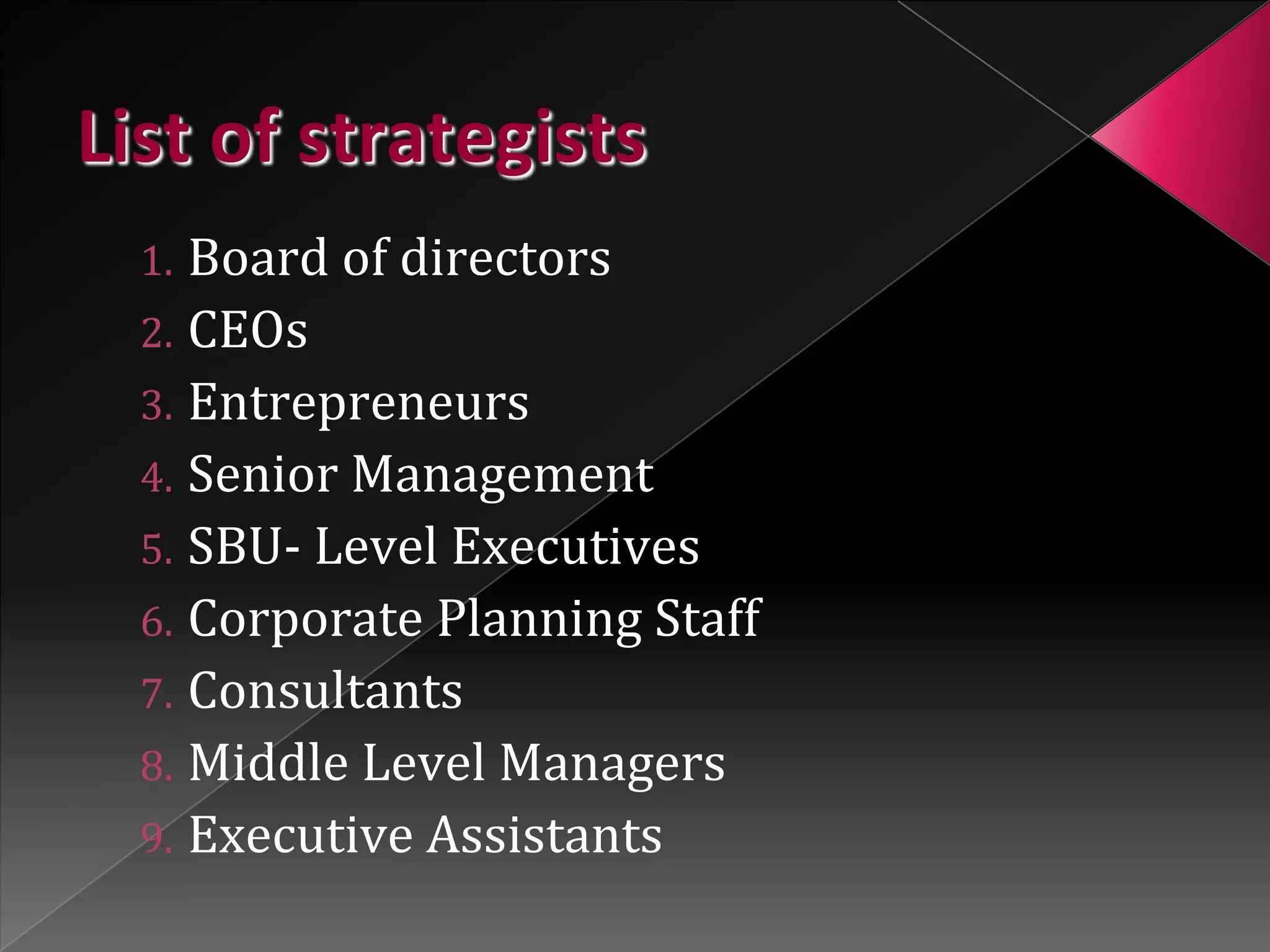 Strategy Roles Role of strategists | PPT