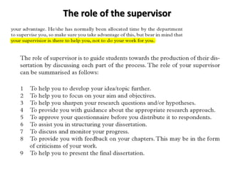 The role of the supervisor
 