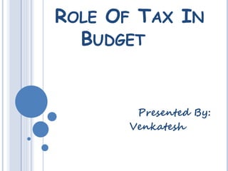 ROLE OF TAX IN
BUDGET
Presented By:
Venkatesh
 