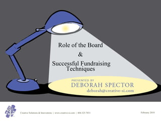 Role of the Board & Successful Fundraising Techniques 