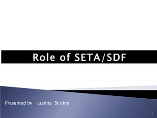 Role of SETA/SDF Presented by :   Juanita  Burjins 