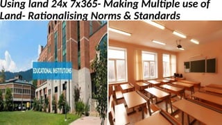 Using land 24x 7x365- Making Multiple use of
Land- Rationalising Norms & Standards
 