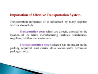 Role of transportation in supply chain mgmt | PPTX