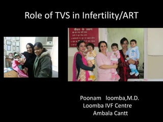 Role of TVS in Infertility/ART
Poonam loomba,M.D.
Loomba IVF Centre
Ambala Cantt
 