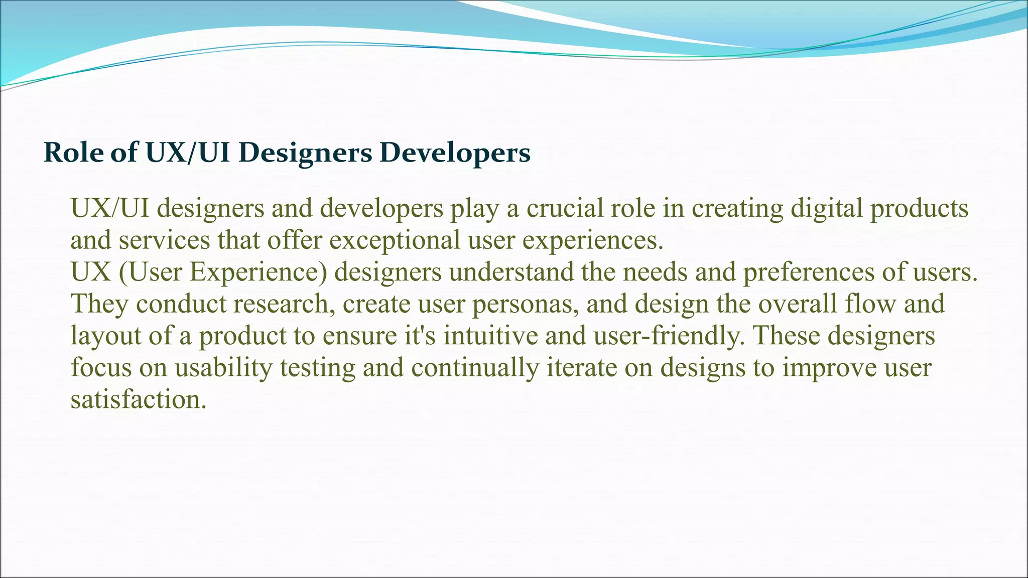 Role of UX/UI Designers Developers | PPT