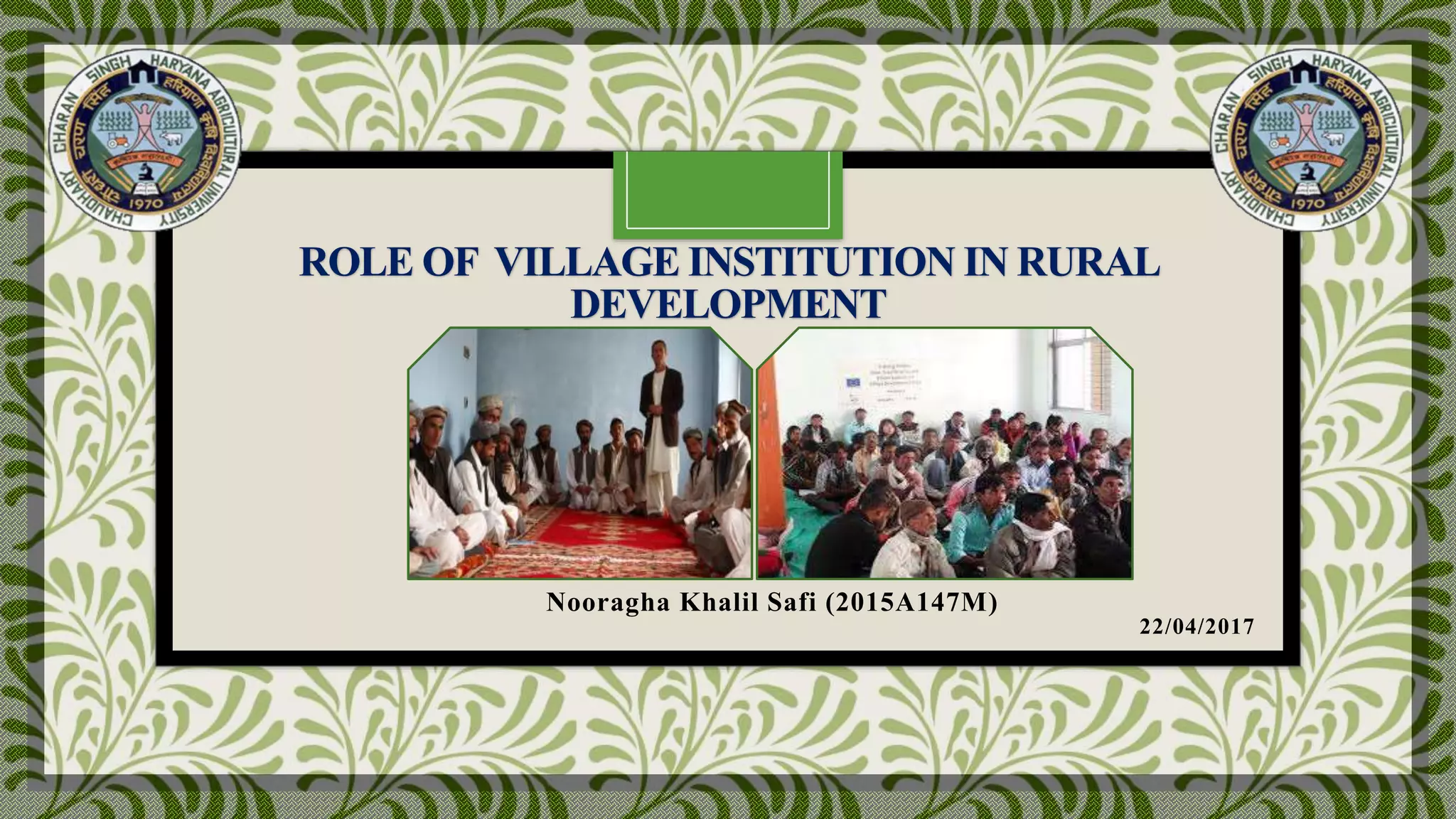 Role of village instituation in rural development | PPTX