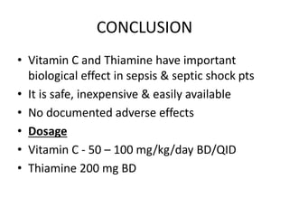 Role of vitamin c and thiamine in sepsis | PPTX
