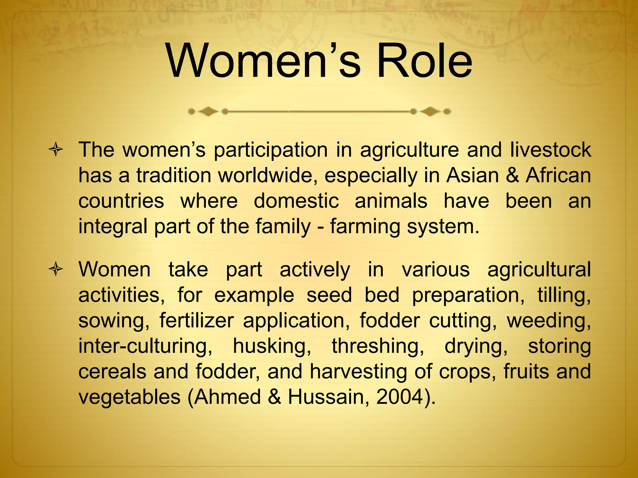 Role of women in livestock management, their constraints and training ...