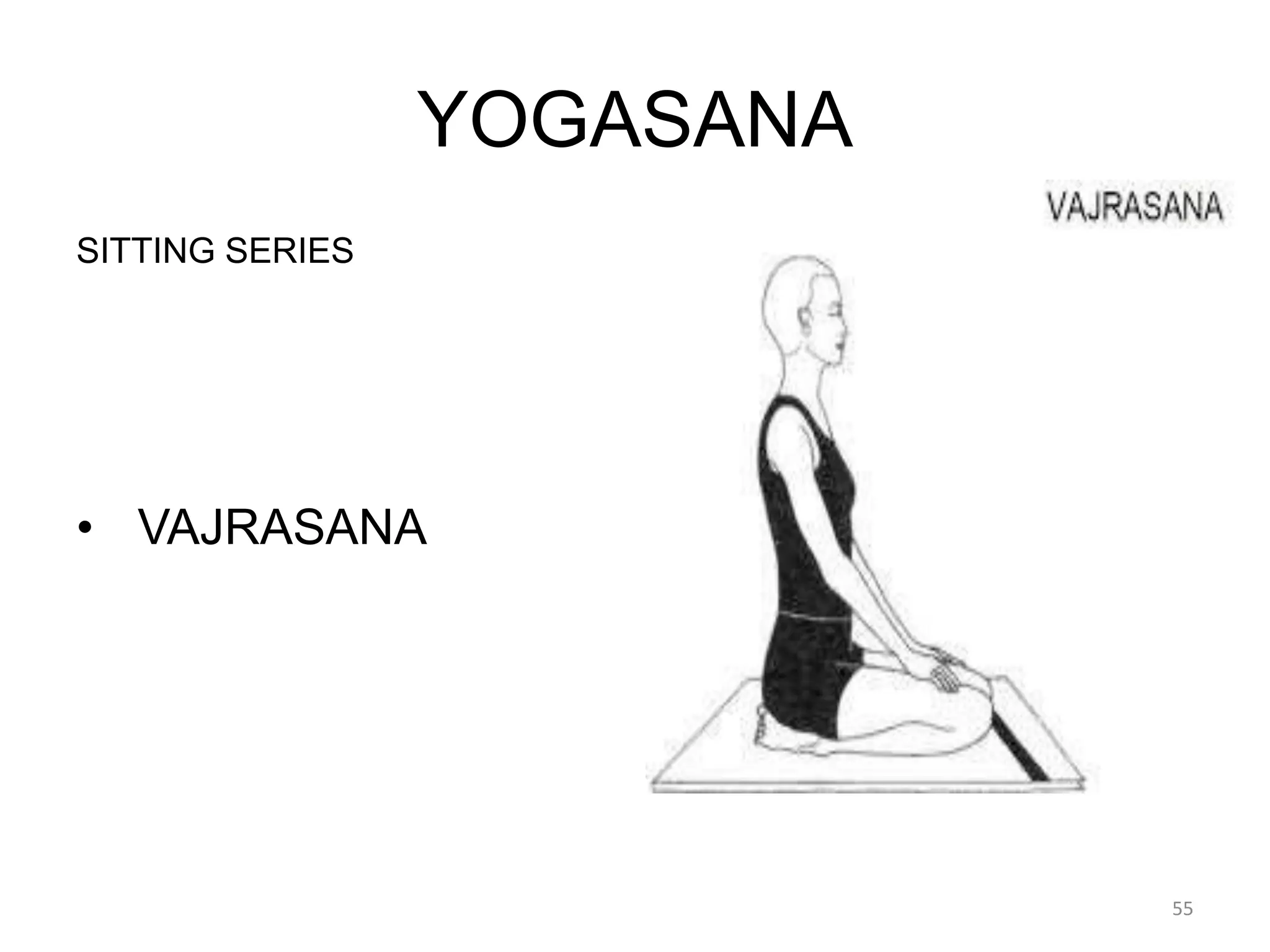 YOGASANA
SITTING SERIES
• VAJRASANA
55
 