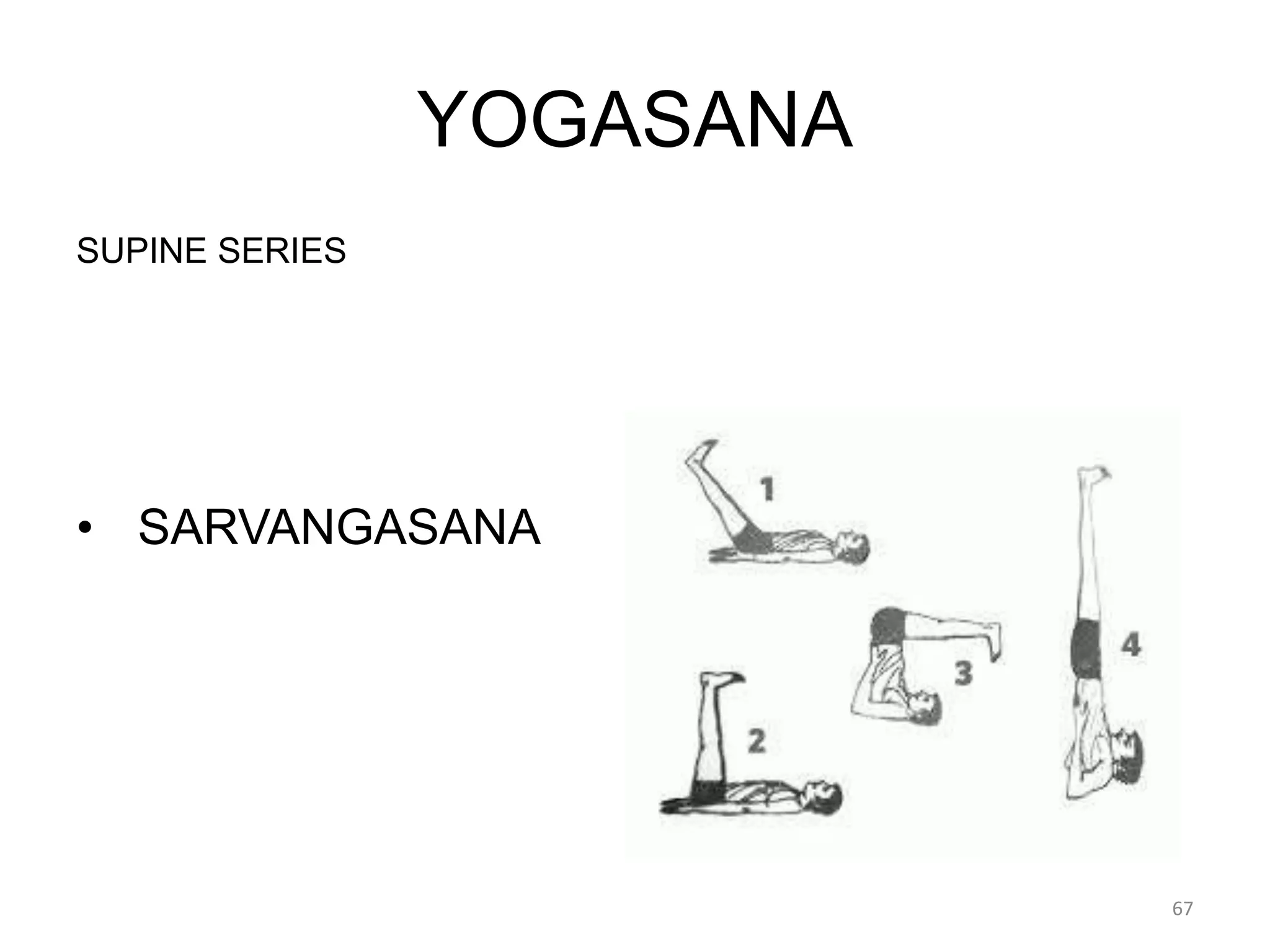 YOGASANA
SUPINE SERIES
• SARVANGASANA
67
 