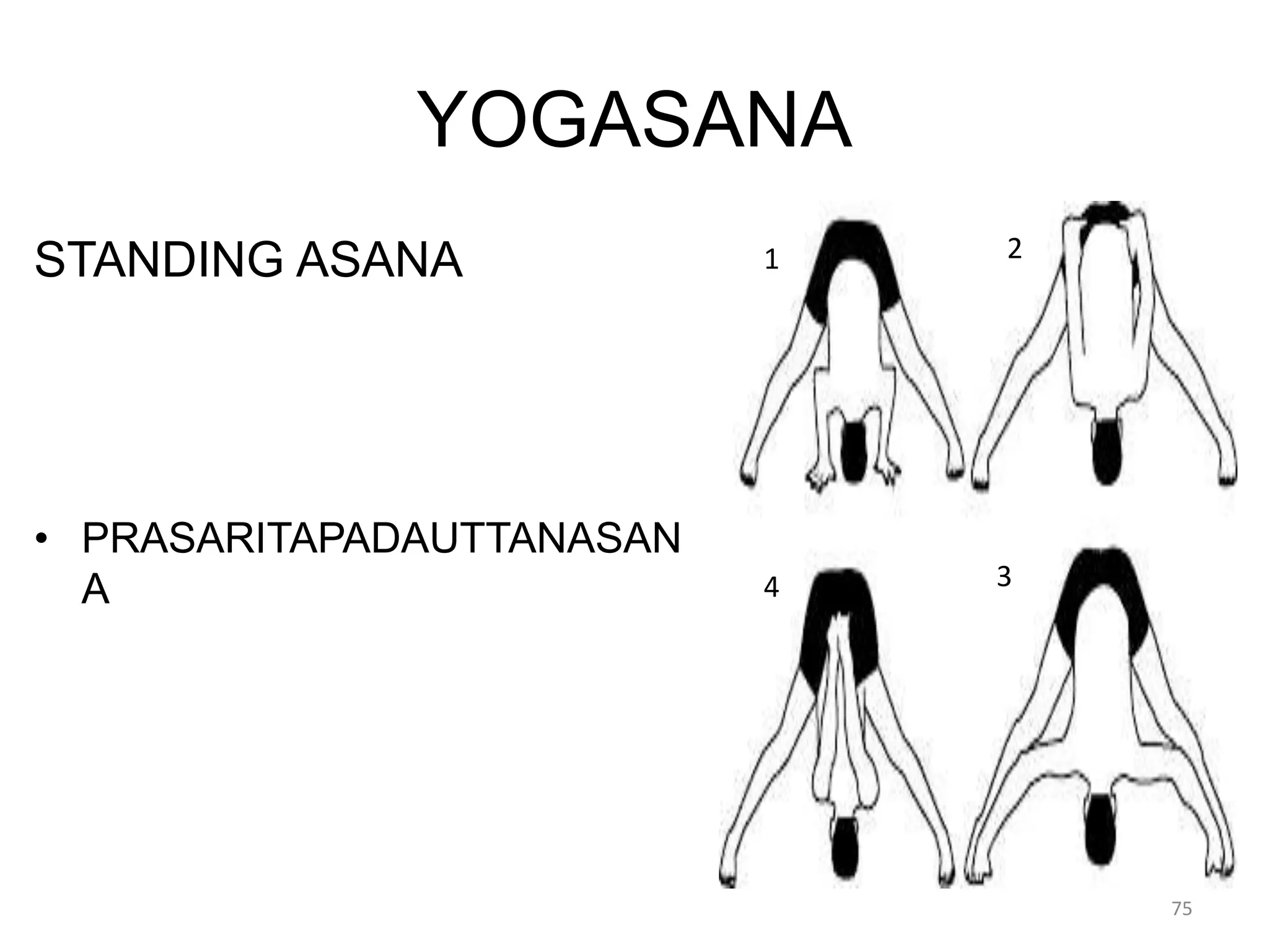YOGASANA
STANDING ASANA
• PRASARITAPADAUTTANASAN
A
1 2
34
75
 