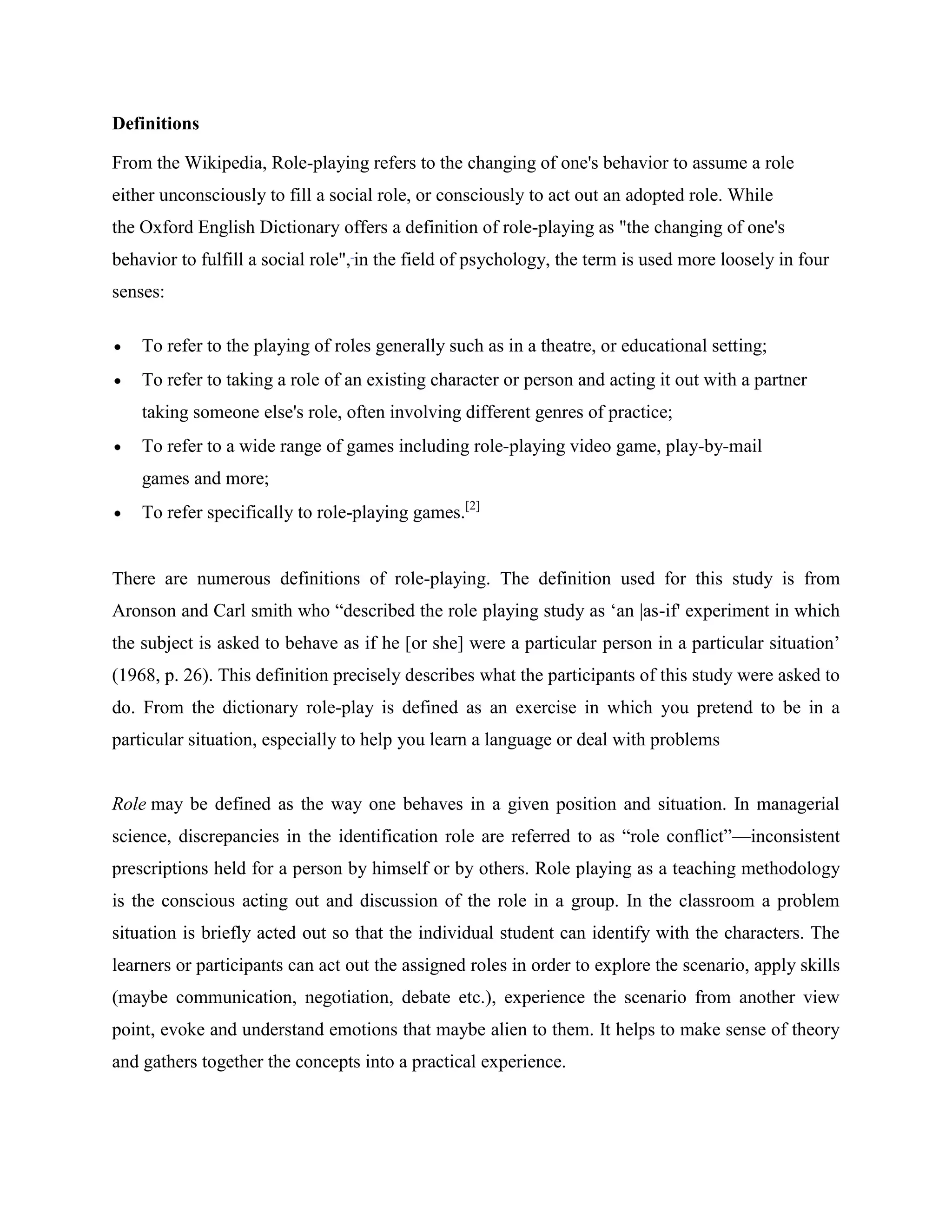 Role playing report