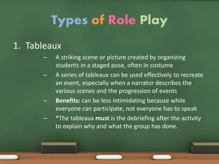Characteristics of the different types of Role-Playing Games