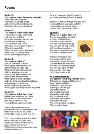 ‘The Giant Pumpkin’ – Role Play
Characters: Narrator, girl, boy, dog, cat, monkey, mouse. Props: Face masks, giant pumpkin.


NARRATOR: This is a story called 'The Giant Pumpkin'! Once upon a time, there was a boy and a girl who
wanted to grow pumpkins for Halloween!
BOY & GIRL: Hello! We love pumpkins! We love gardening!
NARRATOR: So they planted some seeds in the garden.
BOY: I am very excited, we will have some lovely pumpkins for Halloween!
NARRATOR: They waited and waited for weeks and weeks.
GIRL: Where are the pumpkins? I want to eat them and make some jack-o-lanterns.
NARRATOR: They waited some more. Waiting and waiting. Longer and longer.
BOY: I hope the pumpkins will grow soon! I'm hungry!
GIRL: Let's go and water the seeds.
NARRATOR: The next day, they woke up and saw a very, very, very, very BIG pumpkin the garden!
BOY: WAAAAAAHHH! I can't believe it!
GIRL: It is bigger than a dinosaur!
NARRATOR: They ran outside.
BOY: I can't wait to take it inside! I will try and pull it out... Grrrr... Arrrghhh... HHHmmmm!!!
GIRL: Let me try! ... Grrrr... Arrrghhh... HHHmmmm!!!
NARRATOR: They tried and tried to pull the pumpkin out, but it was too big! He needed some help.
BOY: Yes, we need some help.
DOG: WOOF WOOF, I will help you!
NARRATOR: The boy, the girl and the dog pulled and pulled but the pumpkin did not move. They needed
some more help.
GIRL: Yes, we need more help.
CAT: MIAOW MIAOW, I will help you!
NARRATOR: They pulled and pulled but it did not move. They needed some MORE help.
DOG: Woof woof, we need more help.
MONKEY: WUUAH-WUUAH! I will help you.
NARRATOR: Again, they pulled and pulled but it did not move. They needed some MORE help.
CAT: Miaow, miaow, we need more help.
MOUSE: SQUEAK-SQUEAK. I will help.
NARRATOR: They pulled and pulled and pulled.
MONKEY: Let's pull together! Count to three!
EVERYONE: ONE... TWO... THREE!!! WAAAAAAAHHH!
MOUSE: Squeak-squeak. Wow we got the pumpkin.
BOY & GIRL: Thank you everyone for your help - what a team!
NARRATOR: The boy and girl went to cook the pumpkin. Everyone sat down to a big pumpkin soup.
DOG: Mmmm delicious!
CAT: Mmmmm tasty!
MONKEY: Thank you for the lovely pumpkin!
MOUSE: Do you have any cheese?
EVERYONE: HA HA HA HA! THE END!
 
