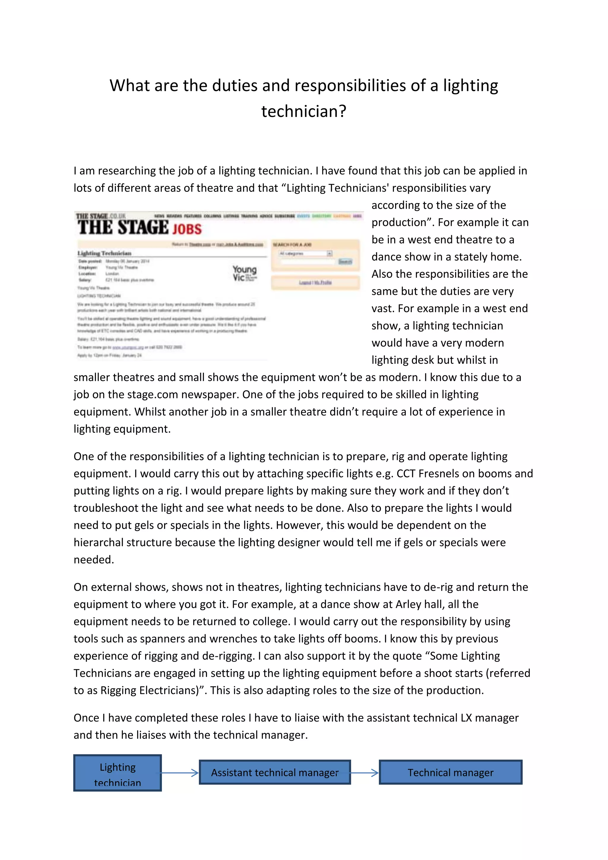 Roles and responsibilities of a lighting technician PDF