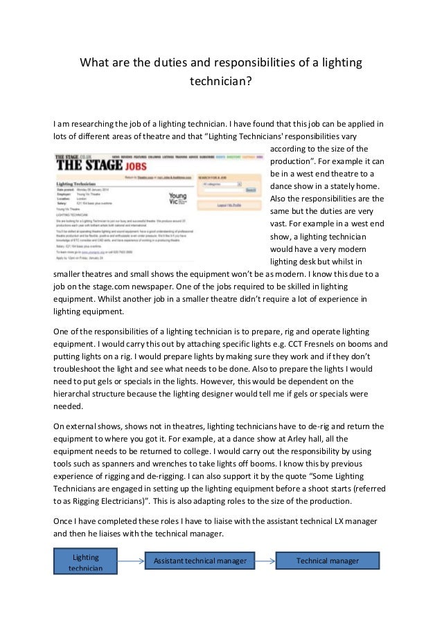 Roles and responsibilities of a lighting technician