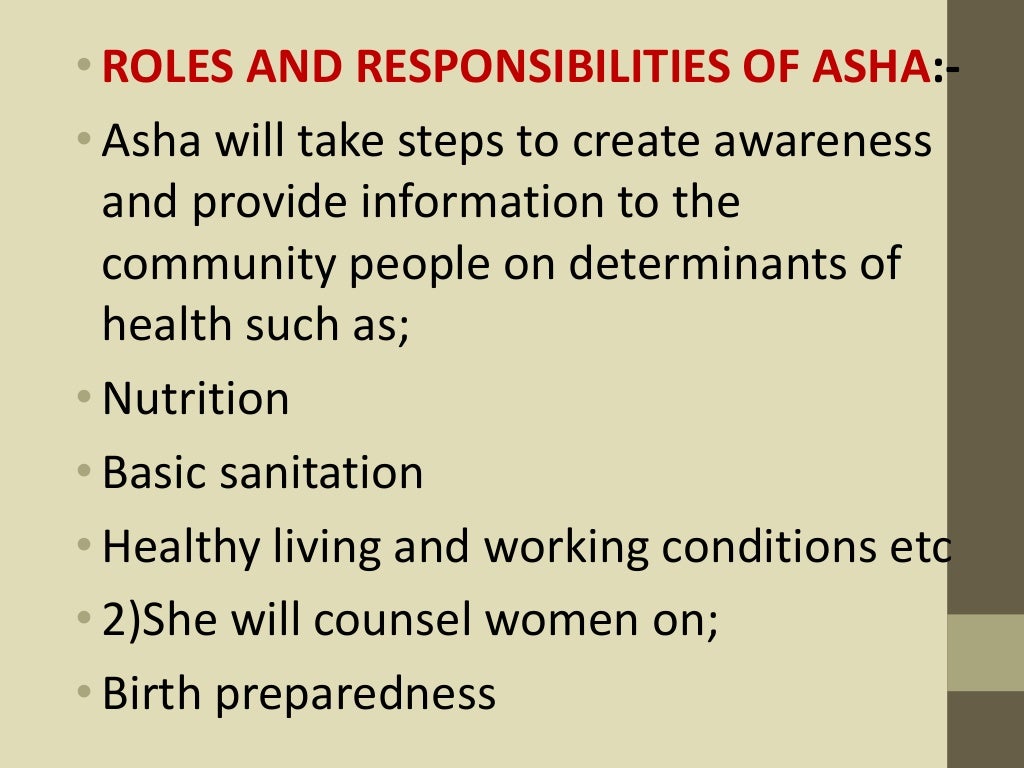 Roles and responsibilities of asha