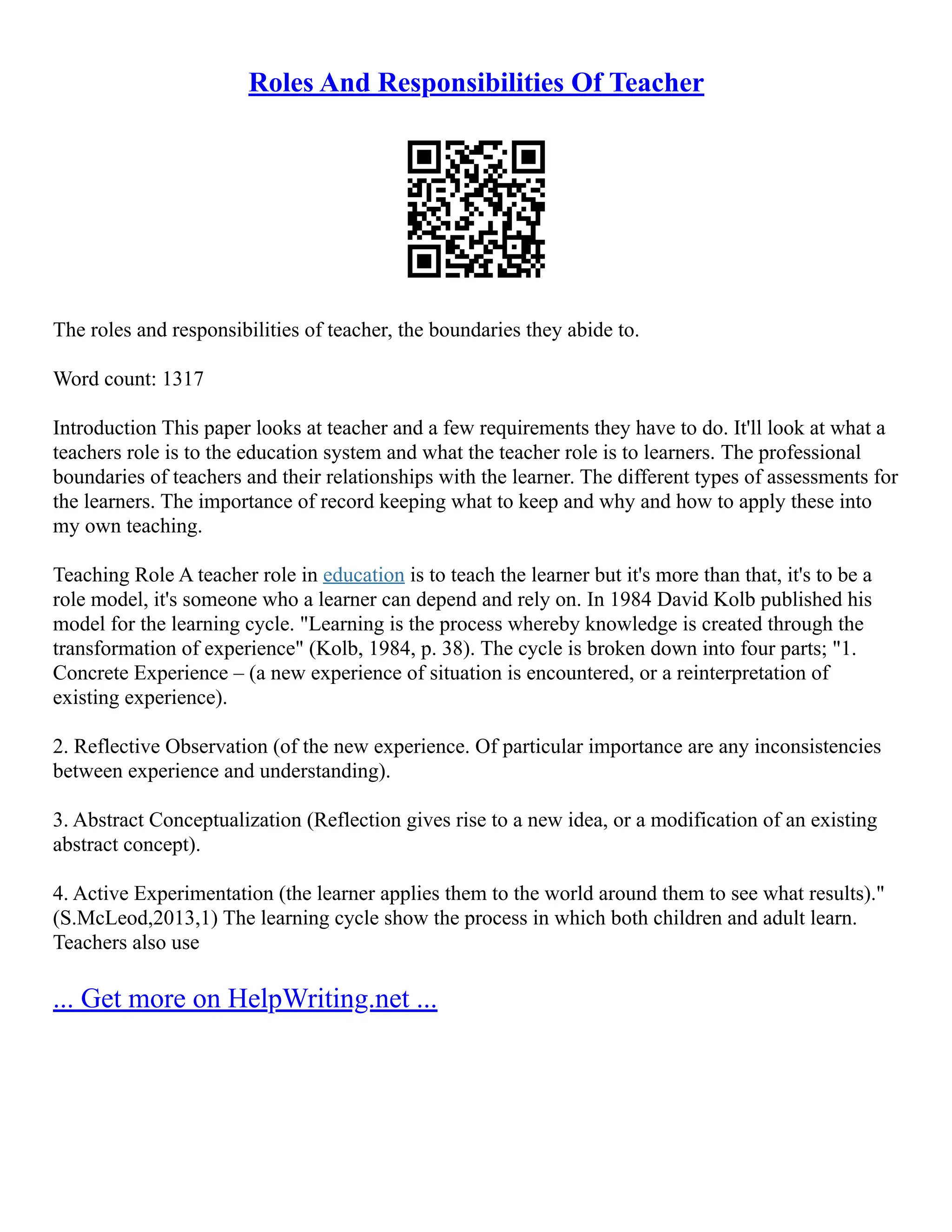 Roles And Responsibilities Of A Teacher | PDF