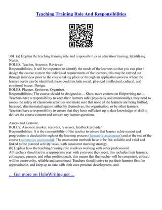 Roles And Responsibilities Of A Teacher | PDF