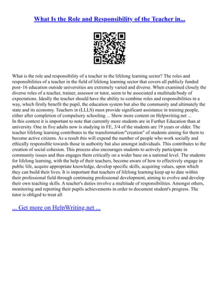 Roles And Responsibilities Of A Teacher | PDF