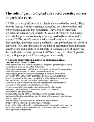 Roles and responsibilities of geriatric nursing | DOCX