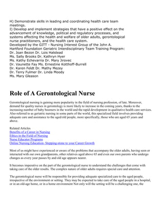 Roles And Responsibilities Of Geriatric Nursing