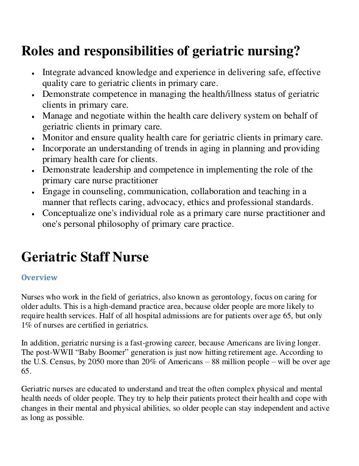 roles and responsibilities of geriatric nursing duties of a nurse assistant