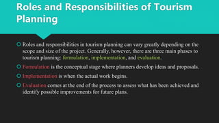 Roles and Responsibilities of Tourism
Planning
 Roles and responsibilities in tourism planning can vary greatly depending...