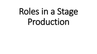 Roles in a Stage
Production
 