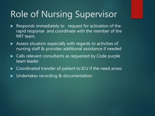 Roles of the medical and nursing staff during emergency codes | PPTX