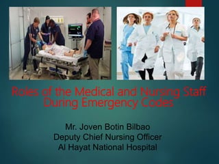 Roles of the Medical and Nursing Staff
During Emergency Codes
Mr. Joven Botin Bilbao
Deputy Chief Nursing Officer
Al Hayat National Hospital
 