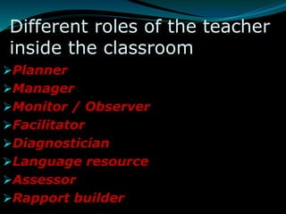Roles Of The Teacher Inside The Classroom