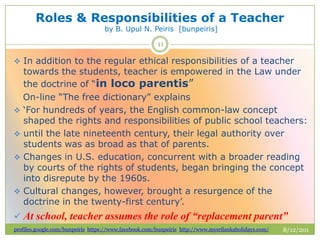 Roles & responsibilities of a teacher by bunpeiris | PPTX