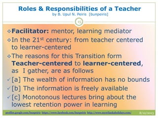 Roles & responsibilities of a teacher by bunpeiris | PPTX