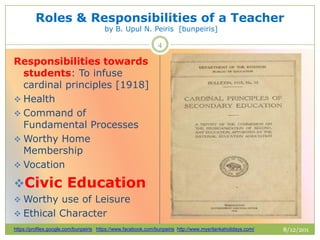 Roles & responsibilities of a teacher by bunpeiris | PPTX