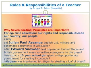 Roles & responsibilities of a teacher by bunpeiris | PPTX