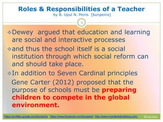 Roles & responsibilities of a teacher by bunpeiris | PPTX